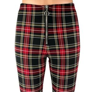 Zara Red and Black Plaid Pants with Zipper size large